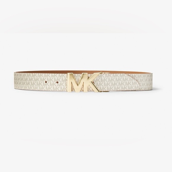 NWT! Michael Kors reversible waist belt in white leather and MK logos. S and M - Picture 2 of 16
